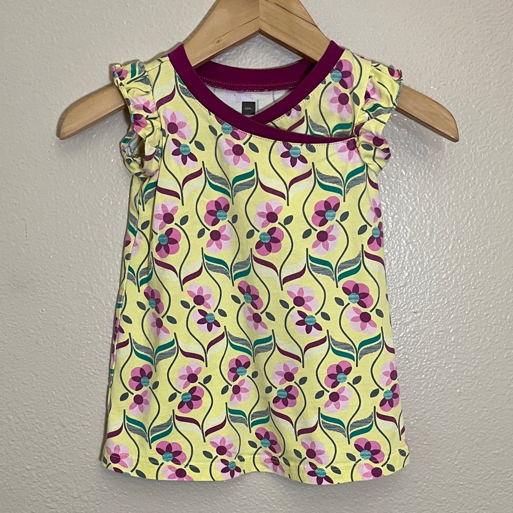 Tea Collection Yellow Floral Ruffle Sleeves Cotton Dress